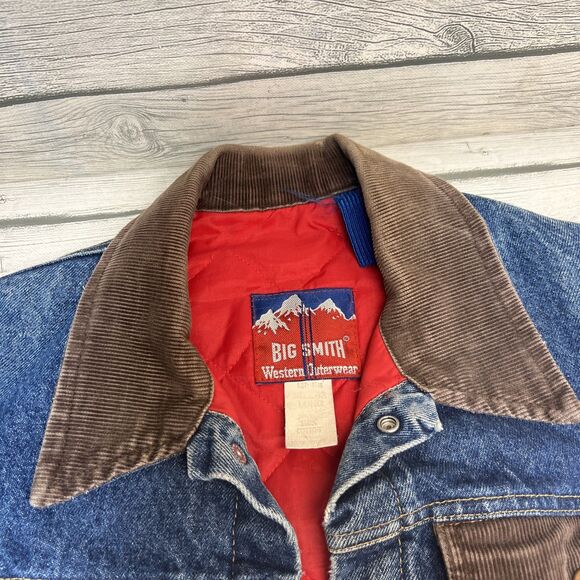 Vintage Big Smith Mens Quilt Lined Denim Distress Jacket Corduroy Collar L? - Picture 4 of 16